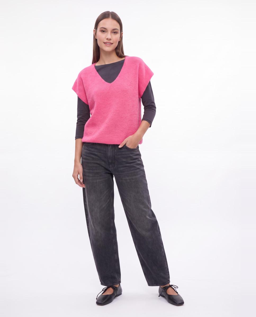 Imagen 4 de Chaleco de mujer de punto - Pieces - Fucsia Fucsia