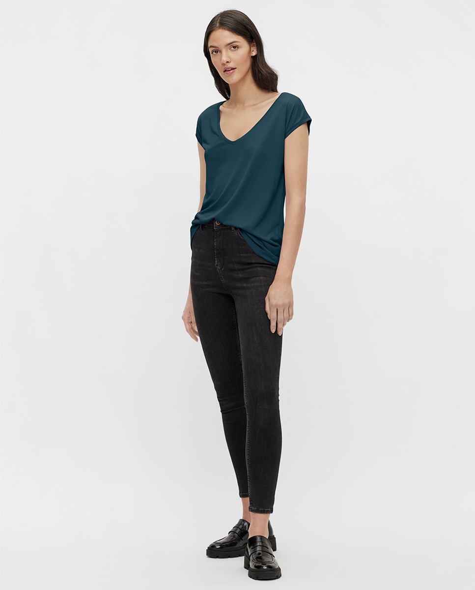 Pieces - Camiseta de mujer, básica modal manga corta.