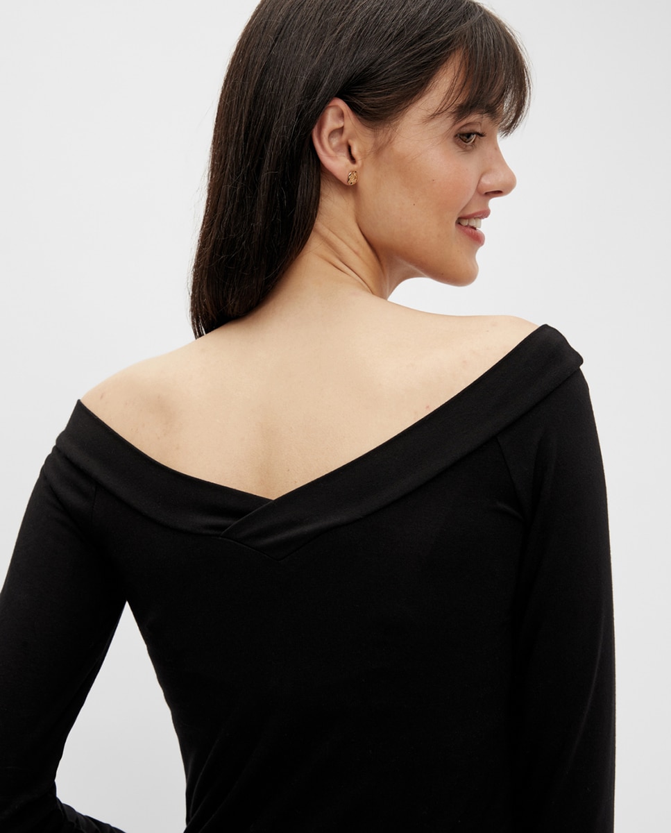 Top com manga comprida e decote off shoulders Preto-3