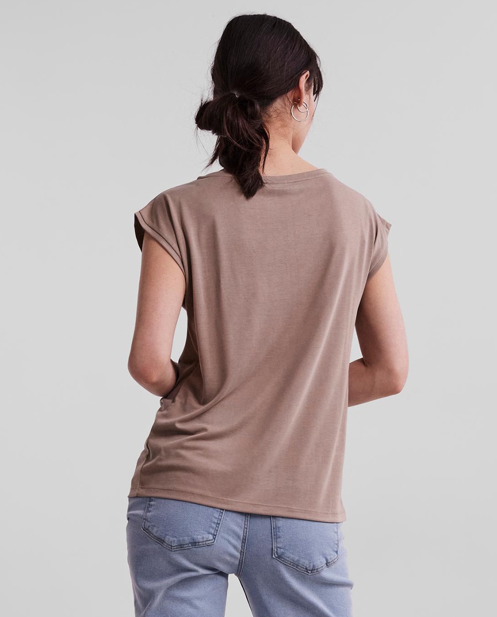 T-shirt básica de modal com manga curta Taupe-2