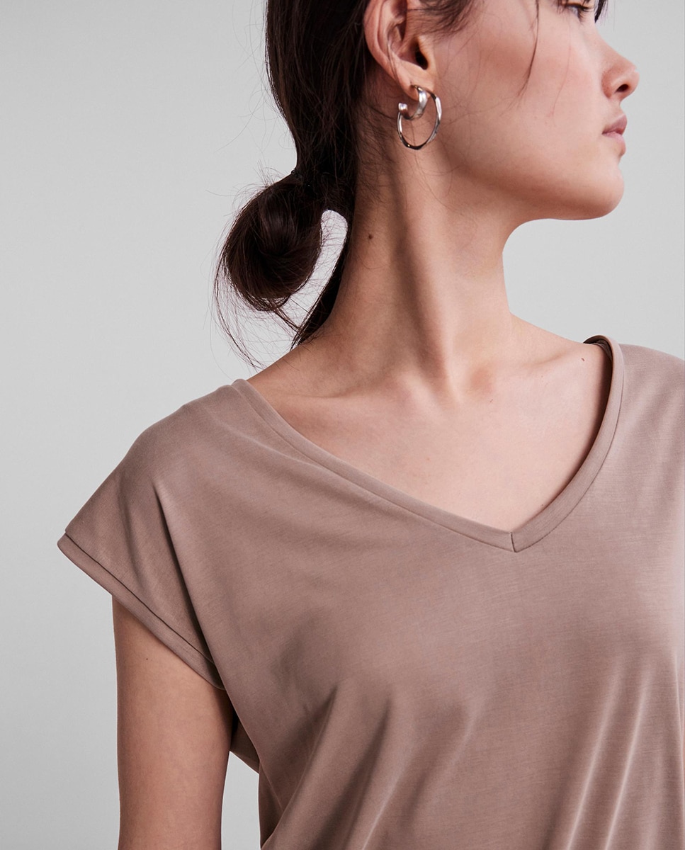 T-shirt básica de modal com manga curta Taupe-3