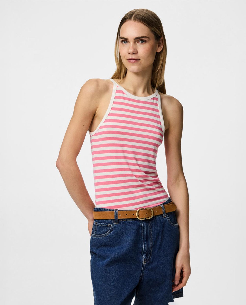 Pieces - Camiseta sin mangas de rayas de mujer..