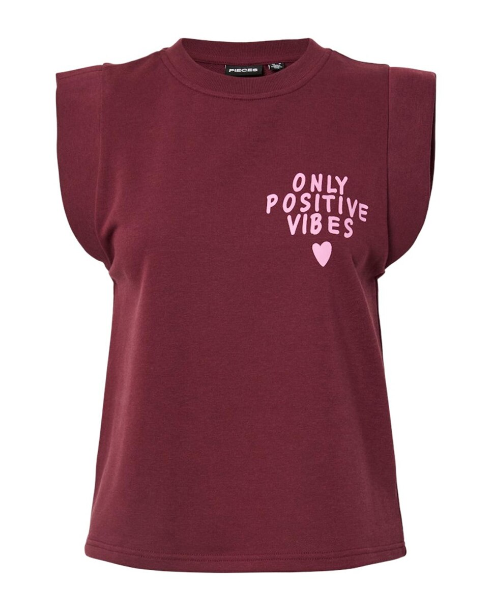 Camiseta de tejido tipo sudadera de mujer - Pieces - Rojo Granate Rojo Granate-1