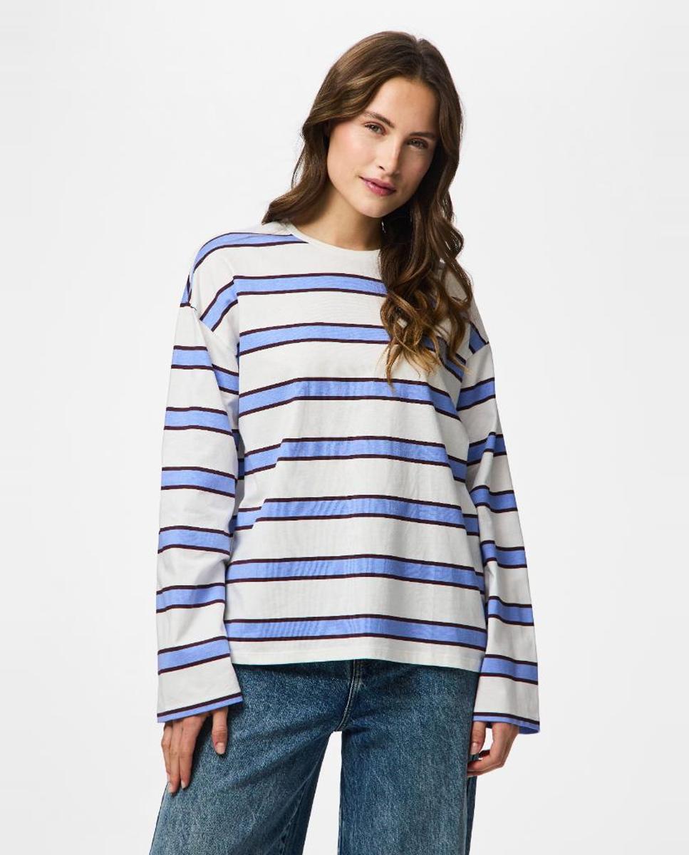 Pieces - Camiseta de rayas y manga larga de mujer.