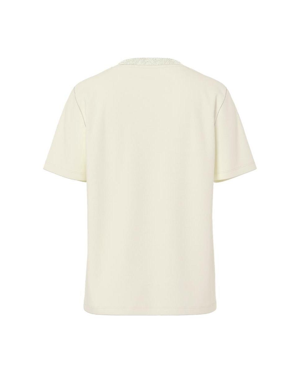 Camiseta de manga corta y cuello redondo con detalle de lurex de mujer - Pieces - Crudo Crudo-5