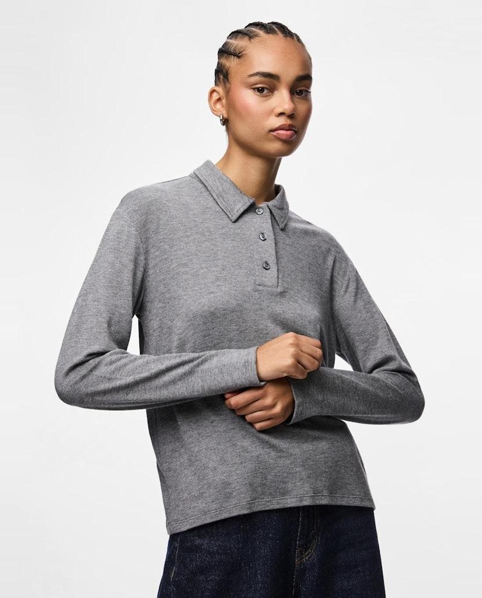 Polo de punto de mujer - Pieces - Gris claro Gris claro-1