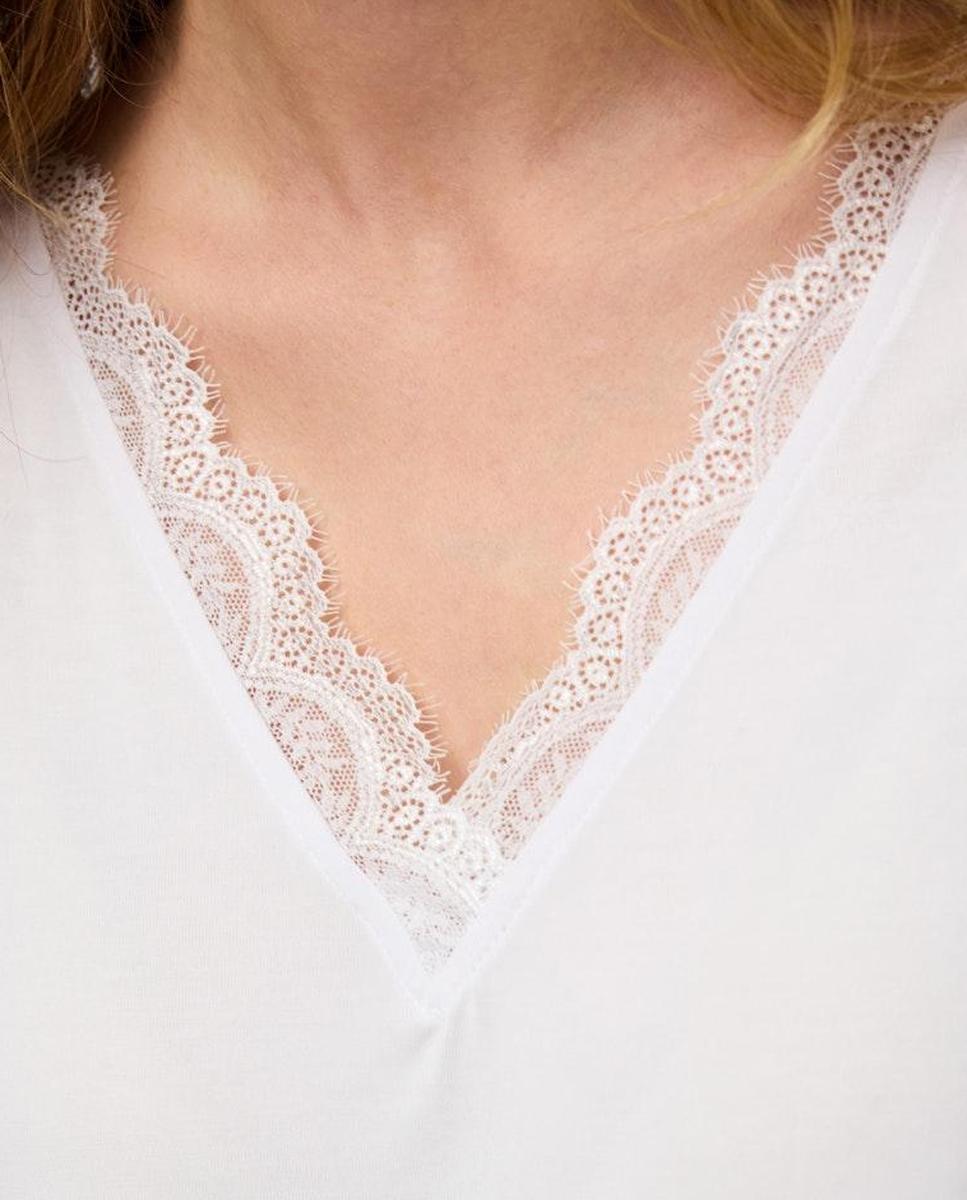 Camiseta de pico y encaje de mujer - Pieces - Blanco Blanco-2