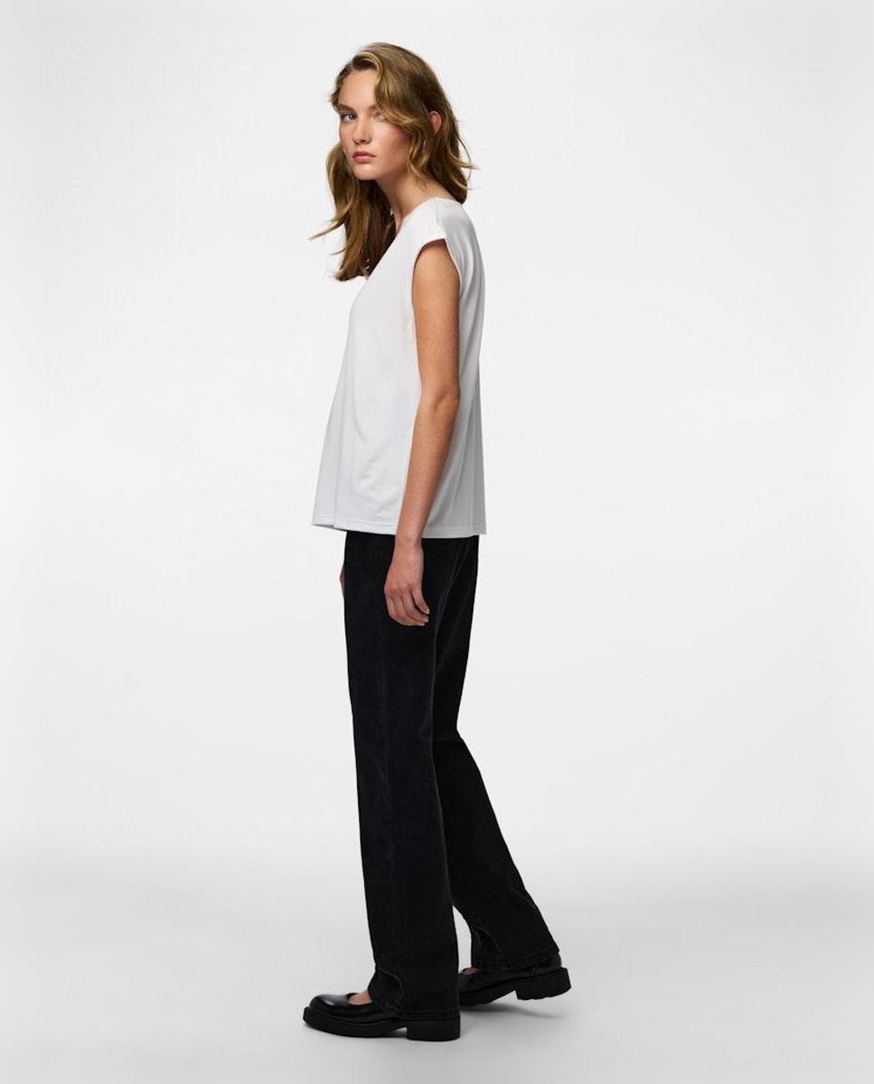 Camiseta de pico y encaje de mujer - Pieces - Blanco Blanco-4