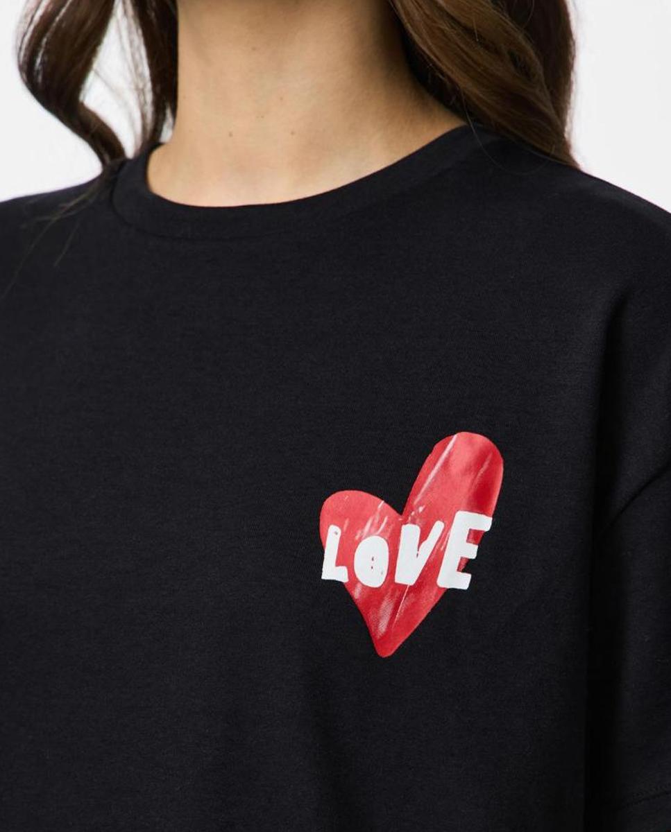 T-shirt Oversize com Estampado de Coração Preto-3