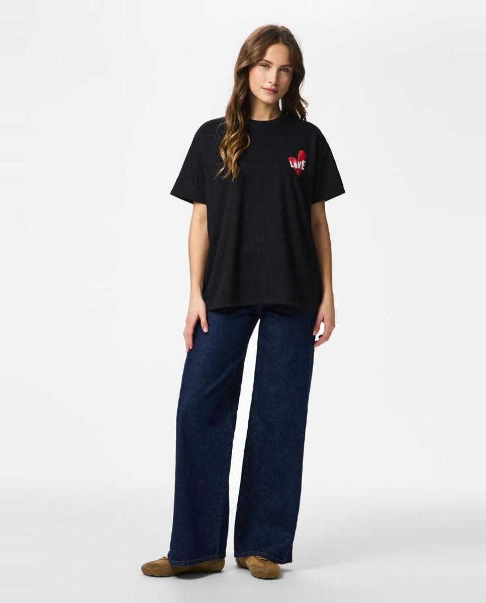 T-shirt Oversize com Estampado de Coração Preto-7