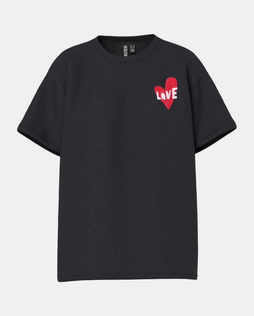 T-shirt Oversize com Estampado de Coração Preto-5