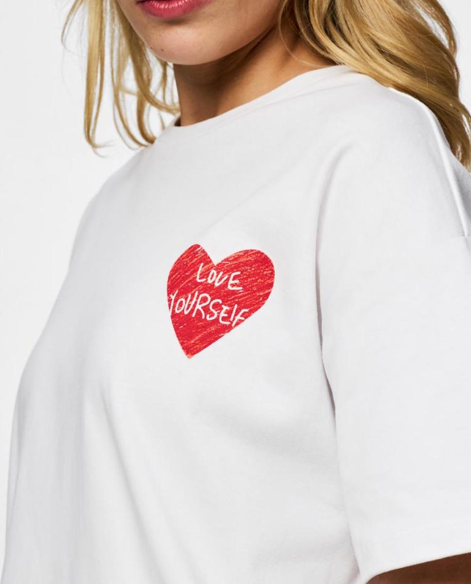 T-shirt Oversize com Estampado de Coração Branco-4