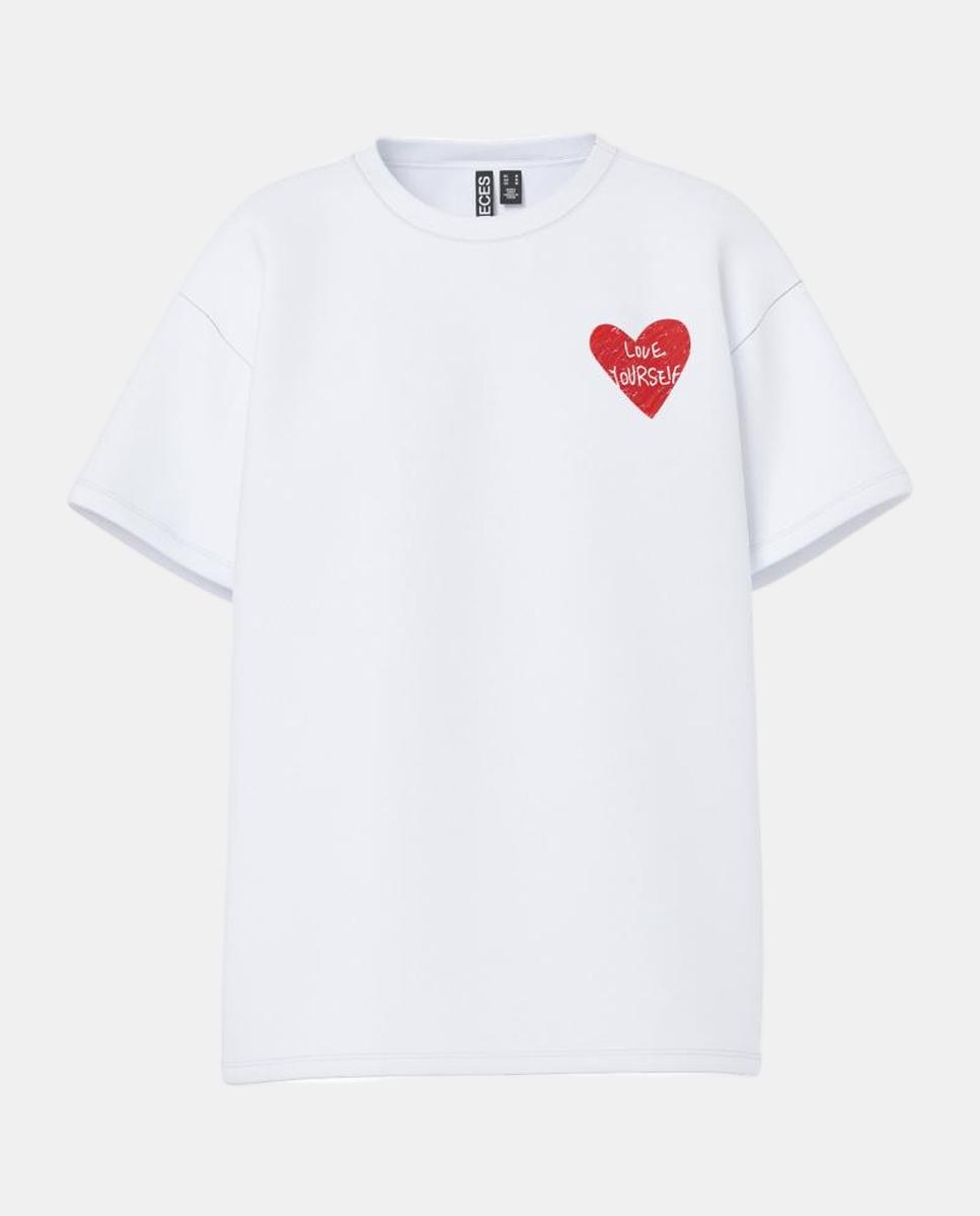 T-shirt Oversize com Estampado de Coração Branco-5