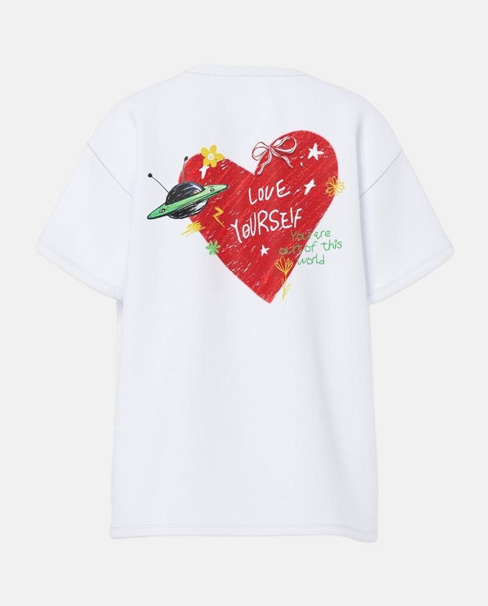 T-shirt Oversize com Estampado de Coração Branco-6