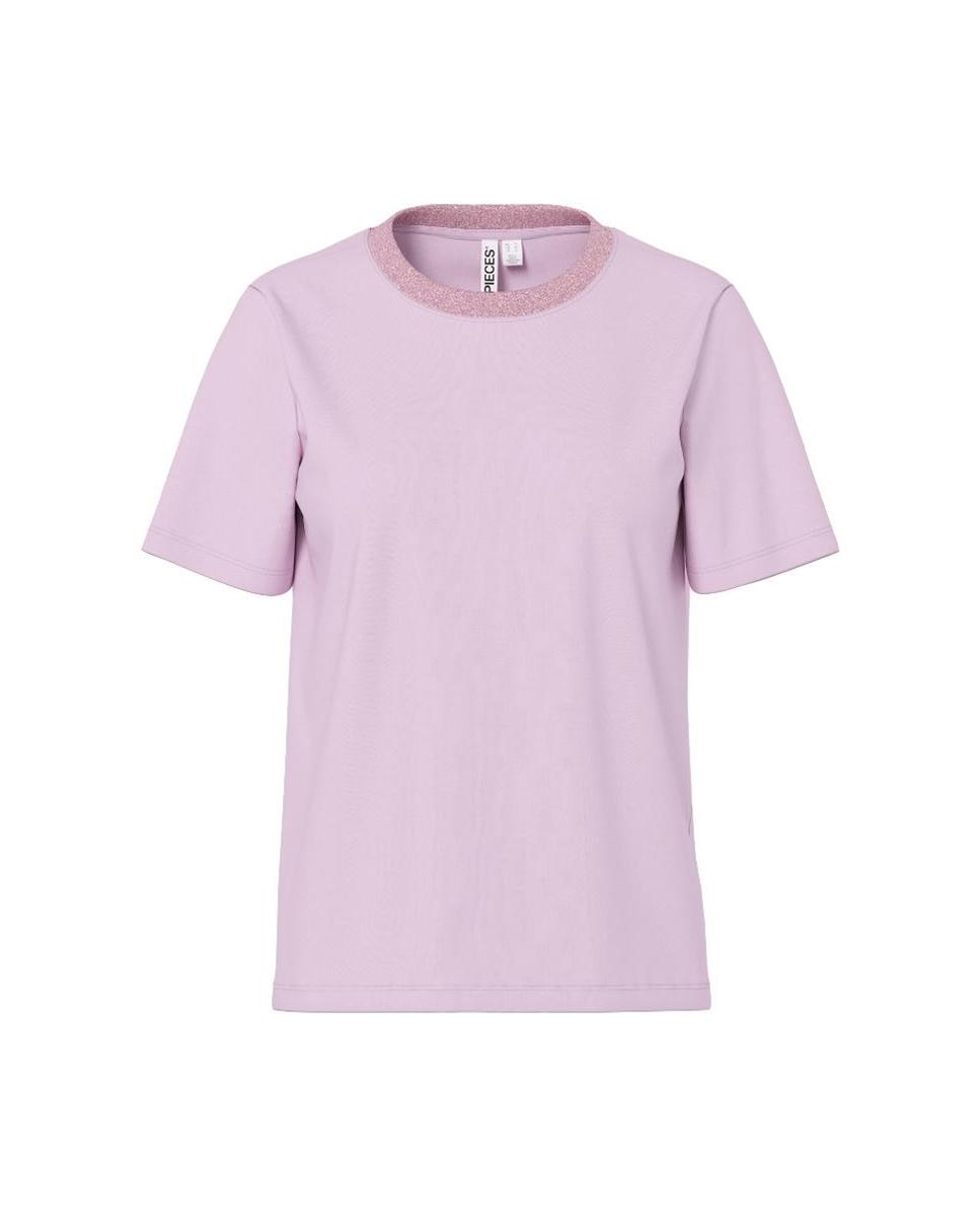 T-shirt de Manga Curta e Decote Redondo com Detalhe de Fio Metalizado Lilás-4