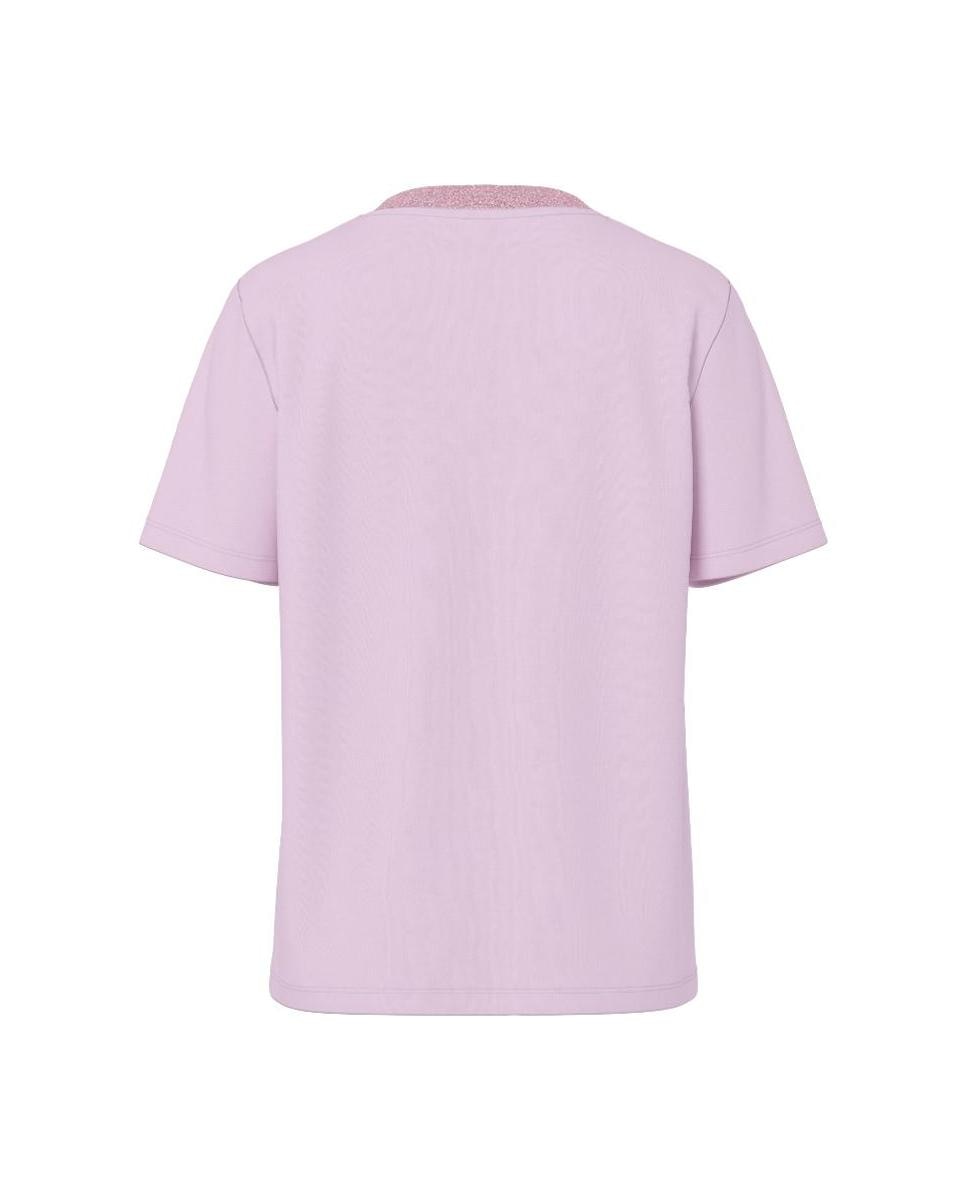 T-shirt de Manga Curta e Decote Redondo com Detalhe de Fio Metalizado Lilás-5