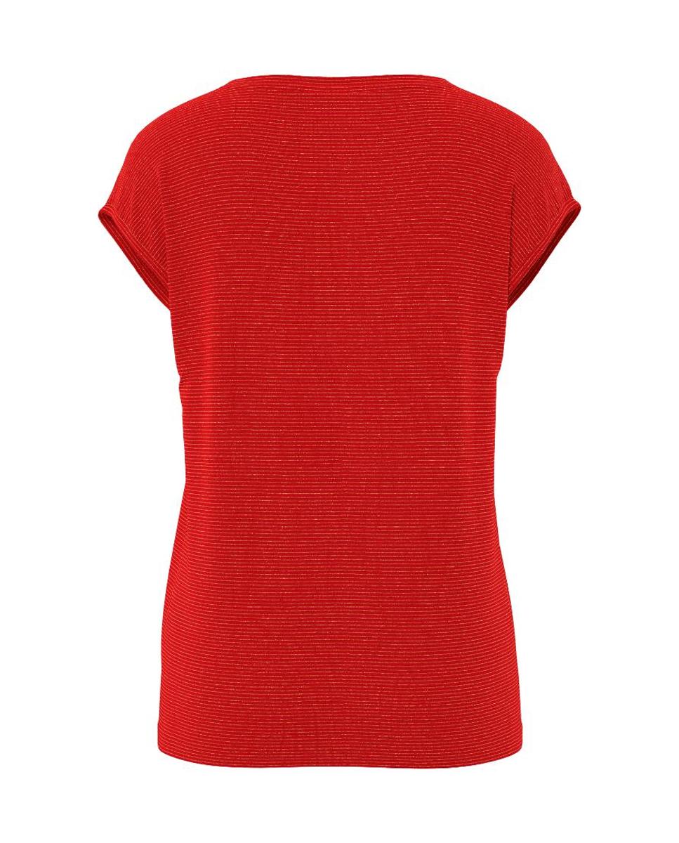 Top básico com manga curta e decote em bico Vermelho-5