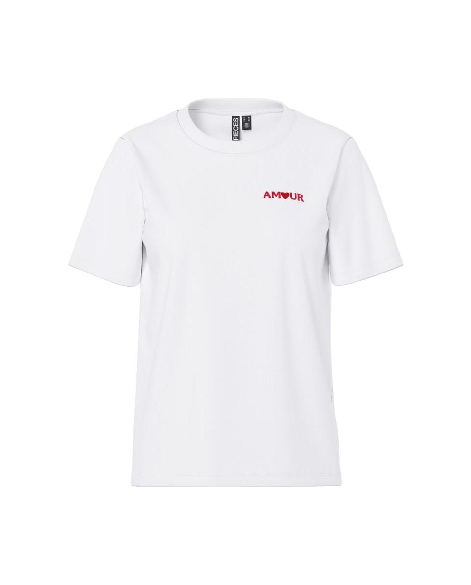 T-shirt de Manga Curta com Estampado de Corações Branco-5
