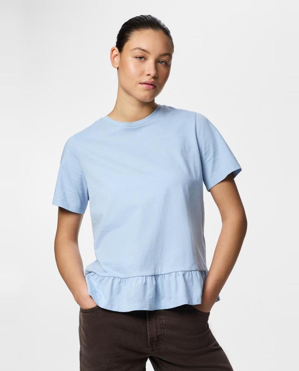 Pieces - Camiseta de manga corta y volante de mujer.