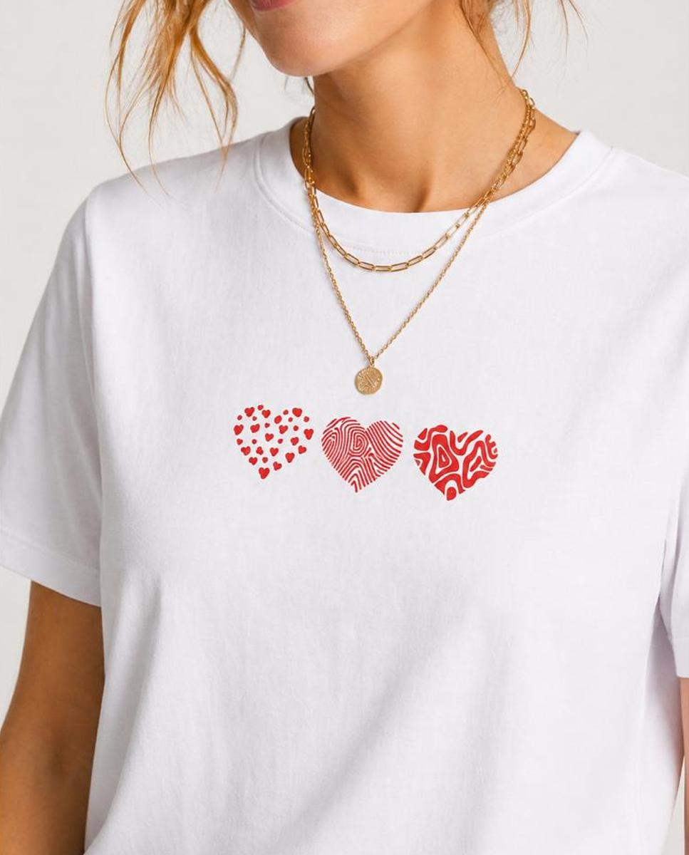 T-shirt de Manga Curta com Estampado de Corações Vermelho-3