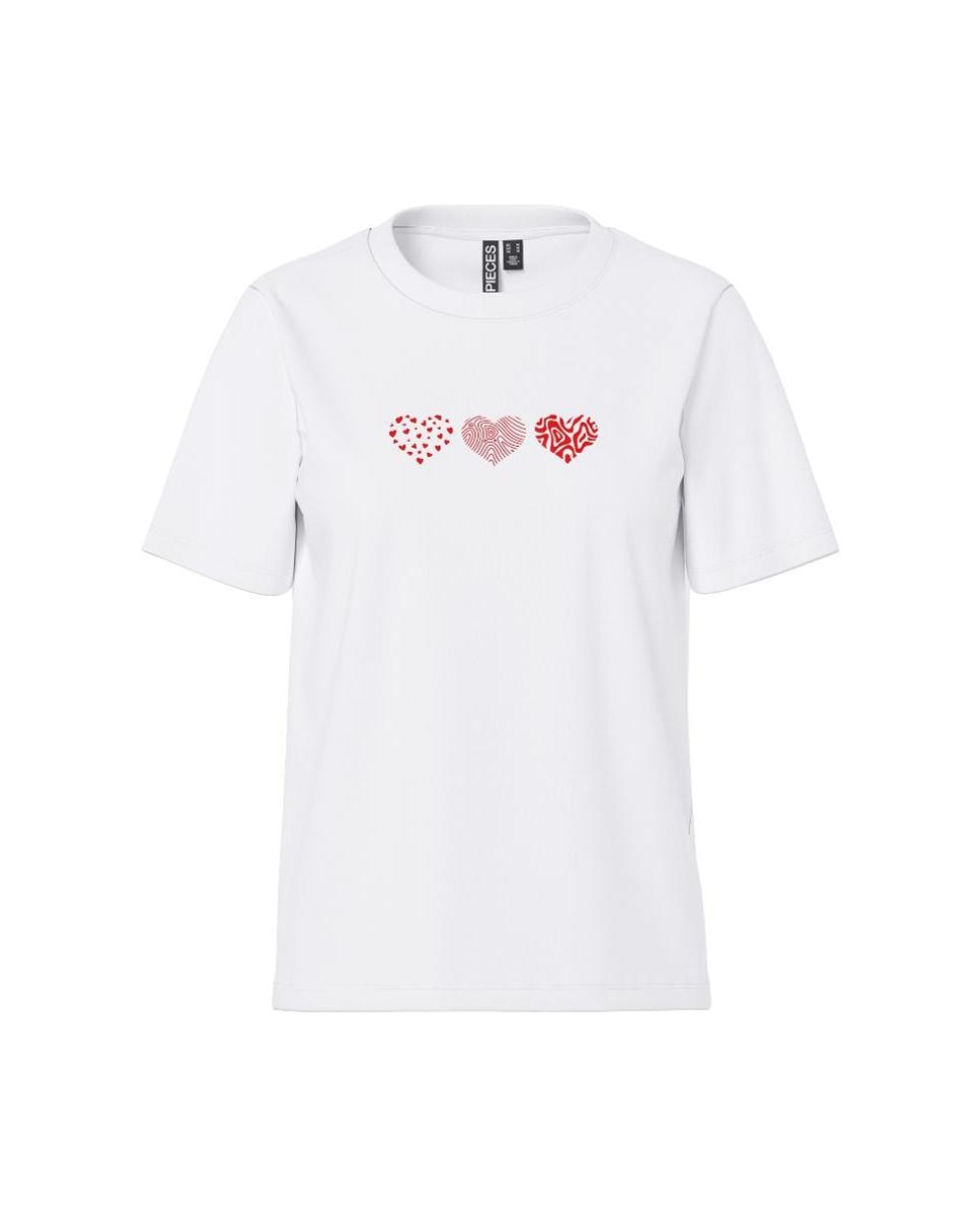 T-shirt de Manga Curta com Estampado de Corações Vermelho-4