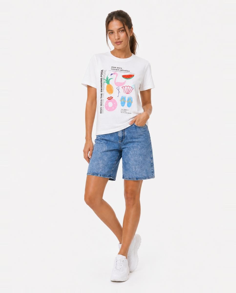 T-shirt de manga curta de mulher Branco-6