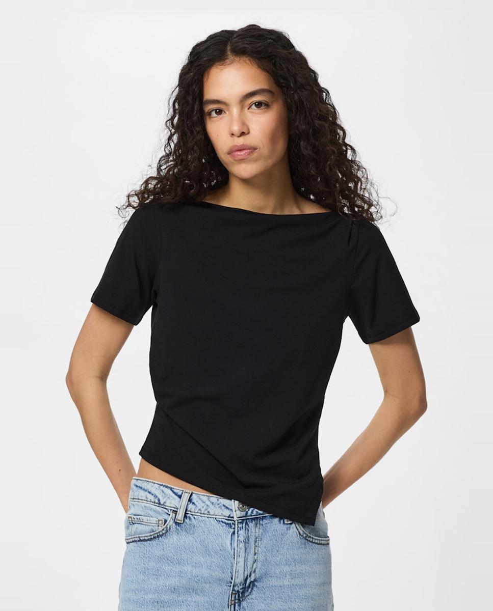 Pieces - Camiseta de manga corta asimétrica de mujer..
