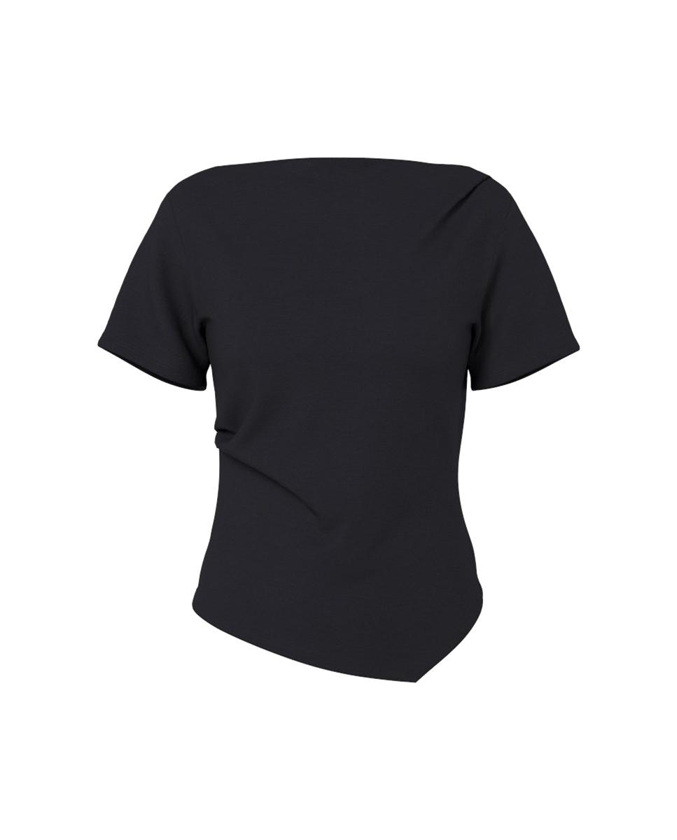 T-shirt de Manga Curta Assimétrica Preto-4