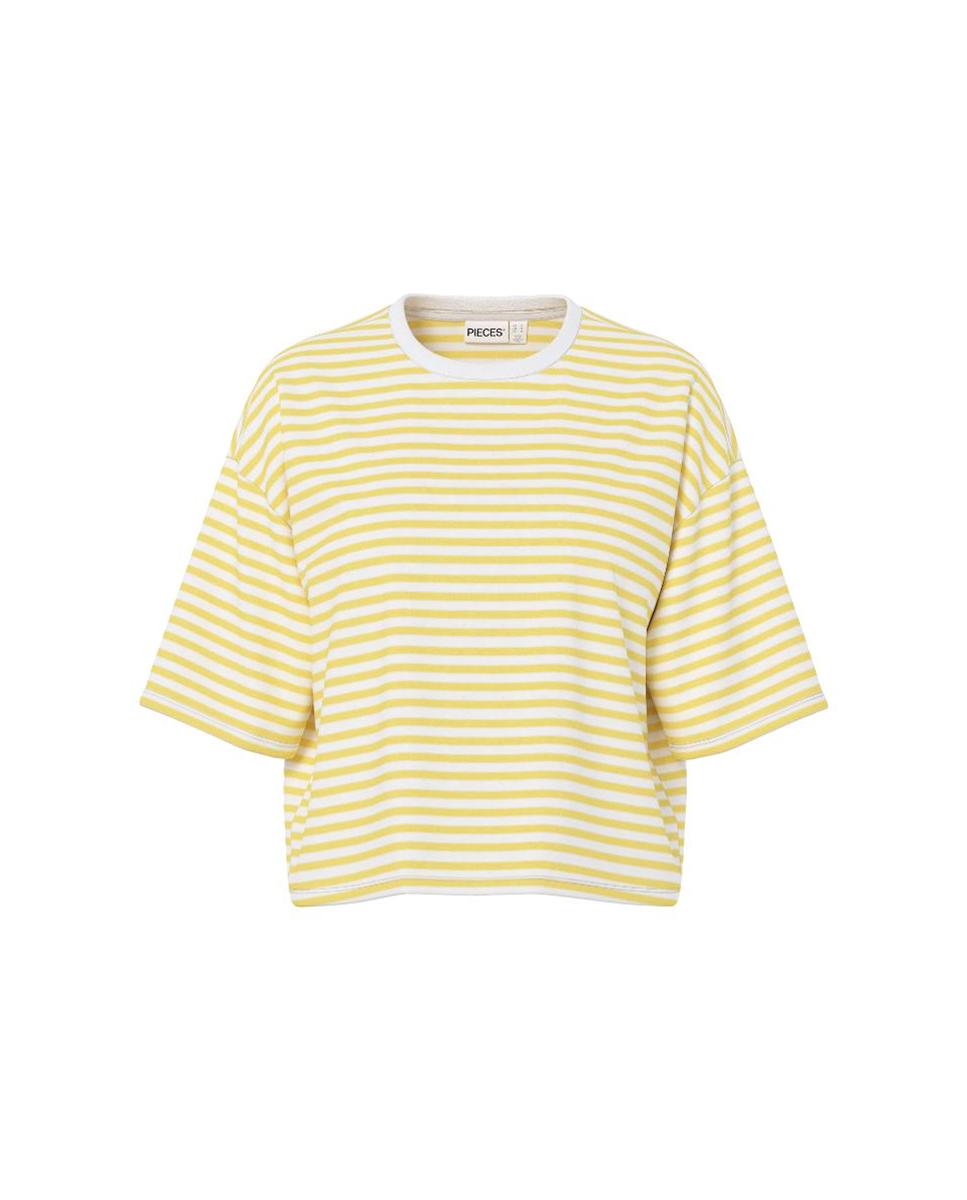 T-shirt às Riscas com Manga Curta Amarelo-5