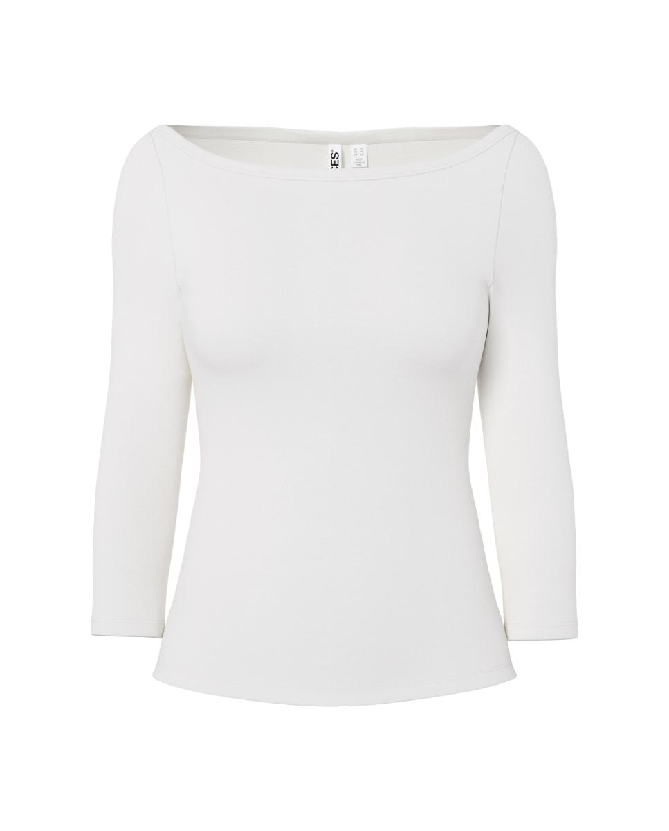 T-shirt com Decote à Barco e Manga 3/4 Branco-4