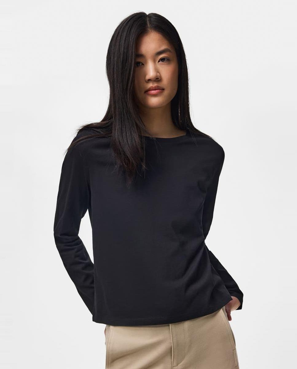 Camiseta de mujer de manga larga con cuello redondo - Pieces - Negro Negro-1