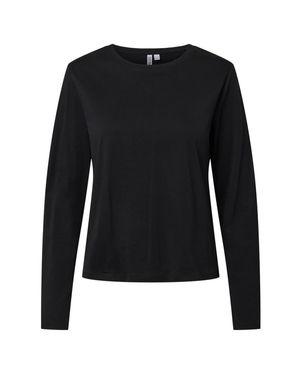 Camiseta de mujer de manga larga con cuello redondo - Pieces - Negro Negro-4