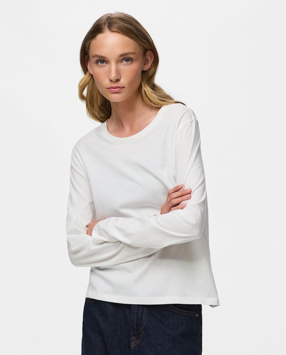 Camiseta de mujer de manga larga con cuello redondo - Pieces - Blanco Blanco-1