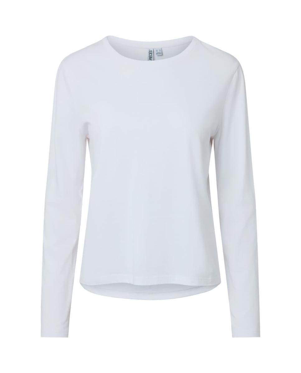 Camiseta de mujer de manga larga con cuello redondo - Pieces - Blanco Blanco-4