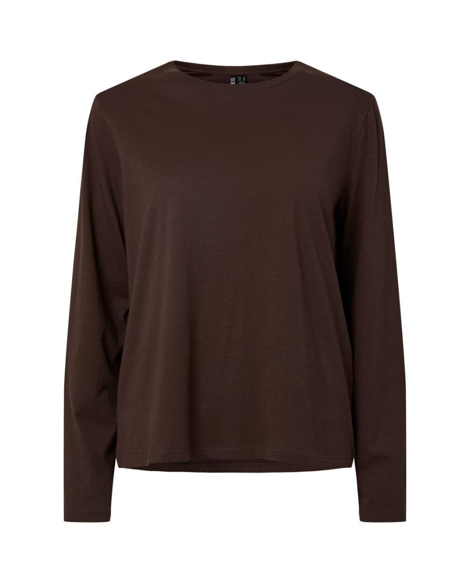 Camiseta de mujer de manga larga con cuello redondo - Pieces - Marrón oscuro Marrón oscuro-4