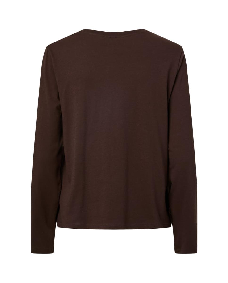 Camiseta de mujer de manga larga con cuello redondo - Pieces - Marrón oscuro Marrón oscuro-5