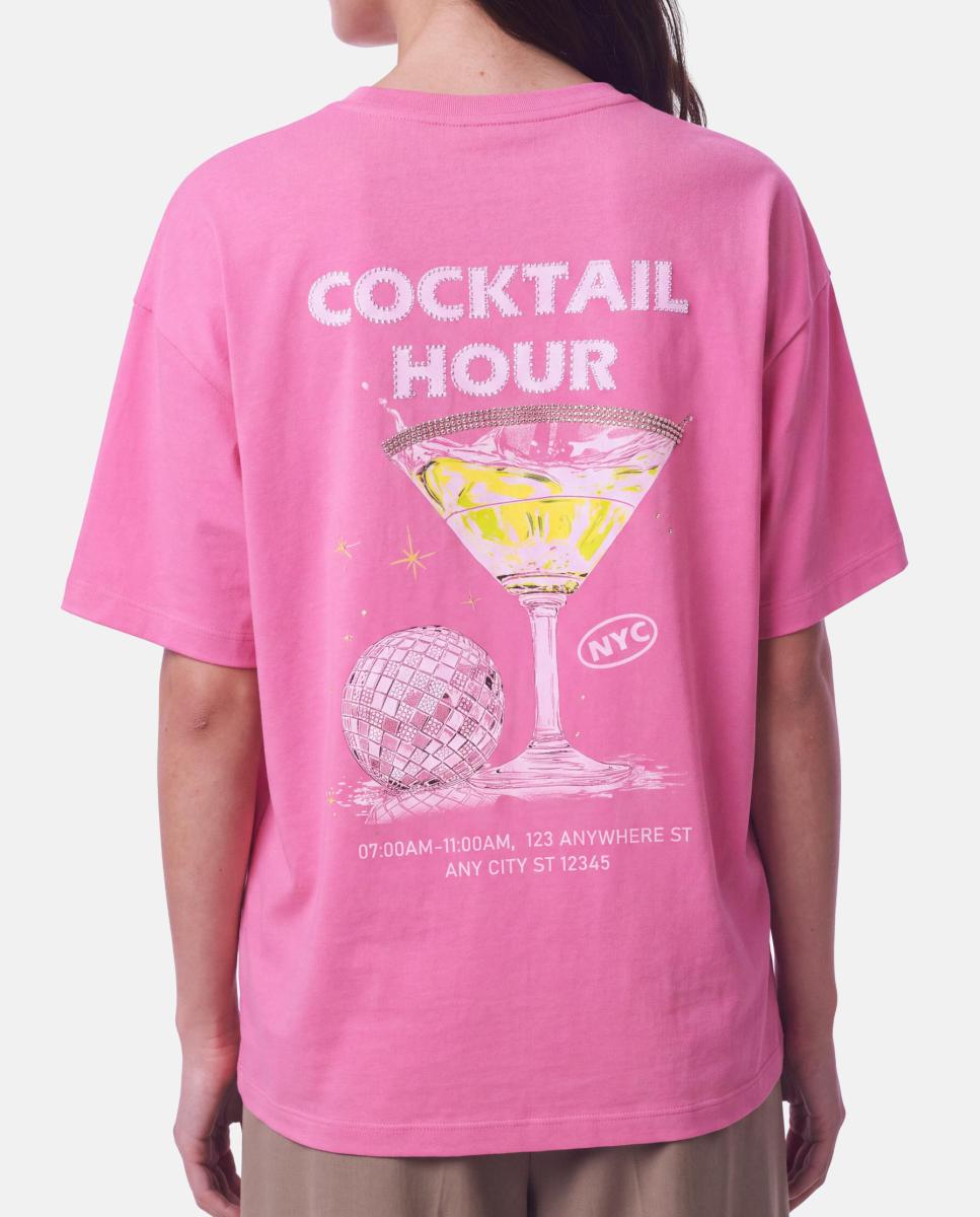 Imagen 3 de Camiseta de manga corta y cuello redondo de mujer - Pieces - Rosa Rosa