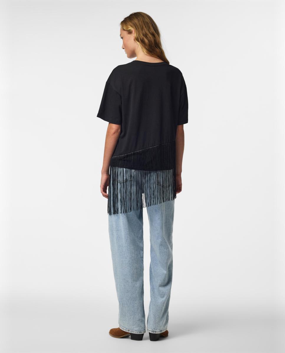 Imagen 2 de Camiseta de mujer de manga corta y flecos - Pieces - Negro Negro