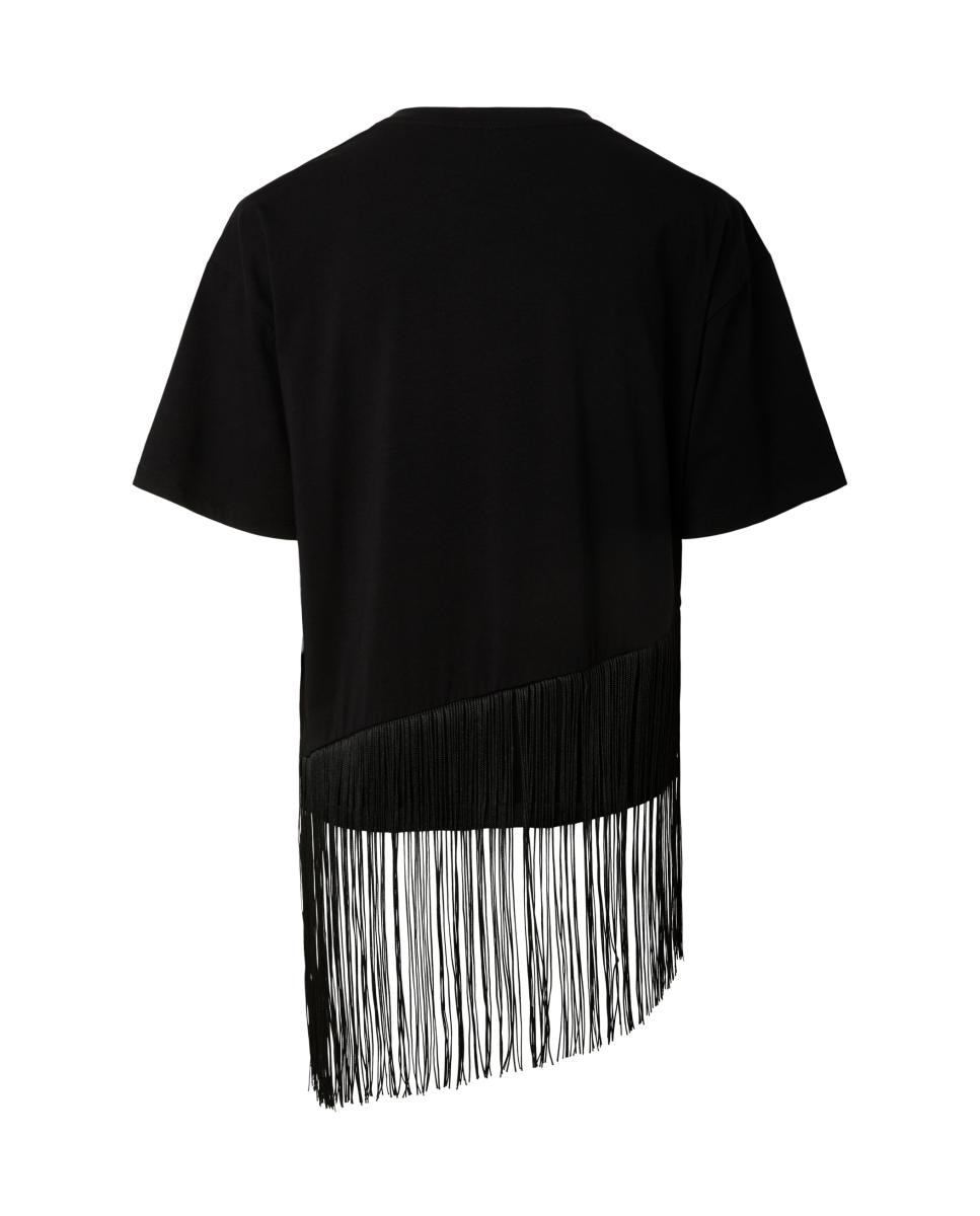 Imagen 5 de Camiseta de mujer de manga corta y flecos - Pieces - Negro Negro