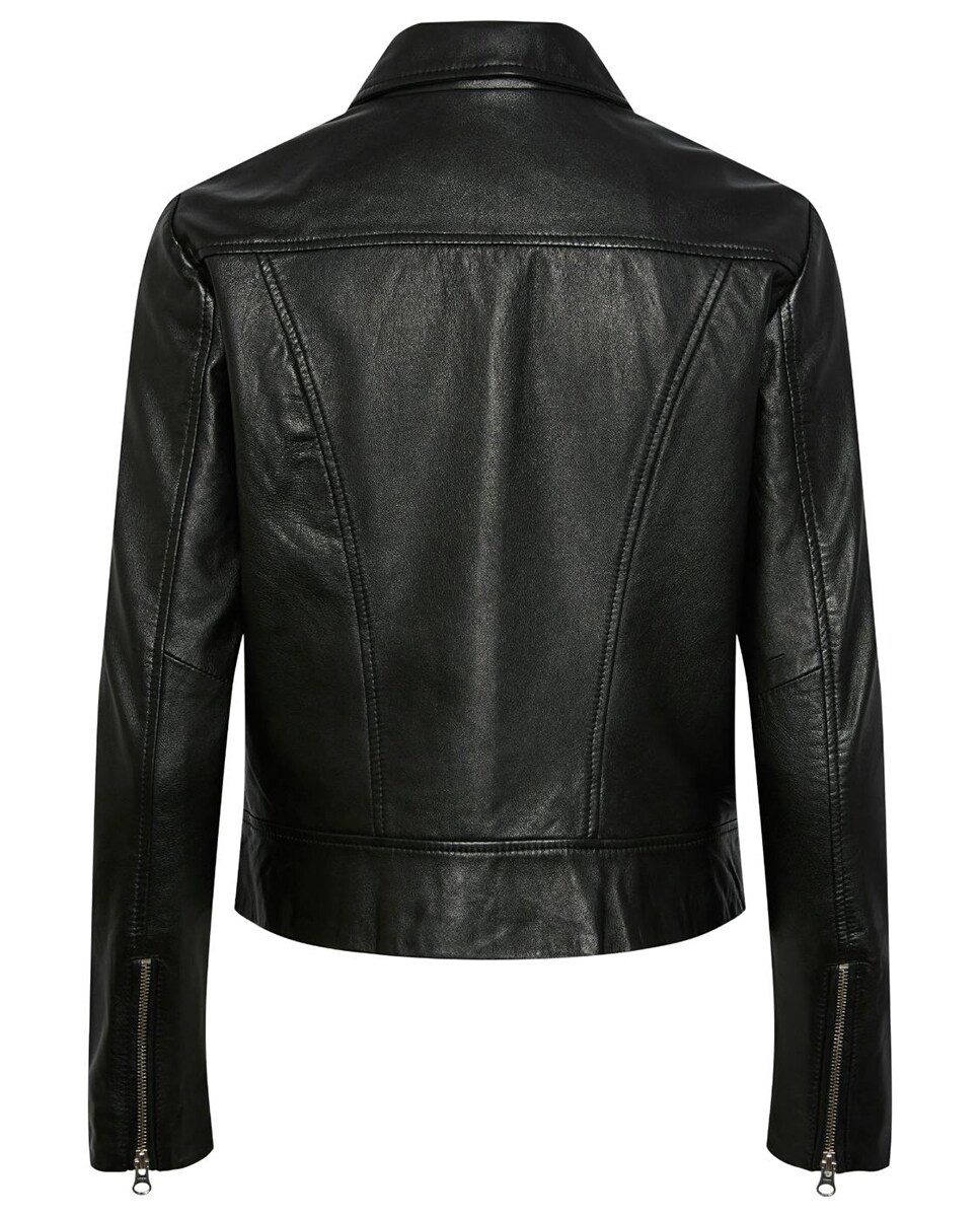 Blusão Tipo Biker de Couro com Fecho de Correr Preto-7