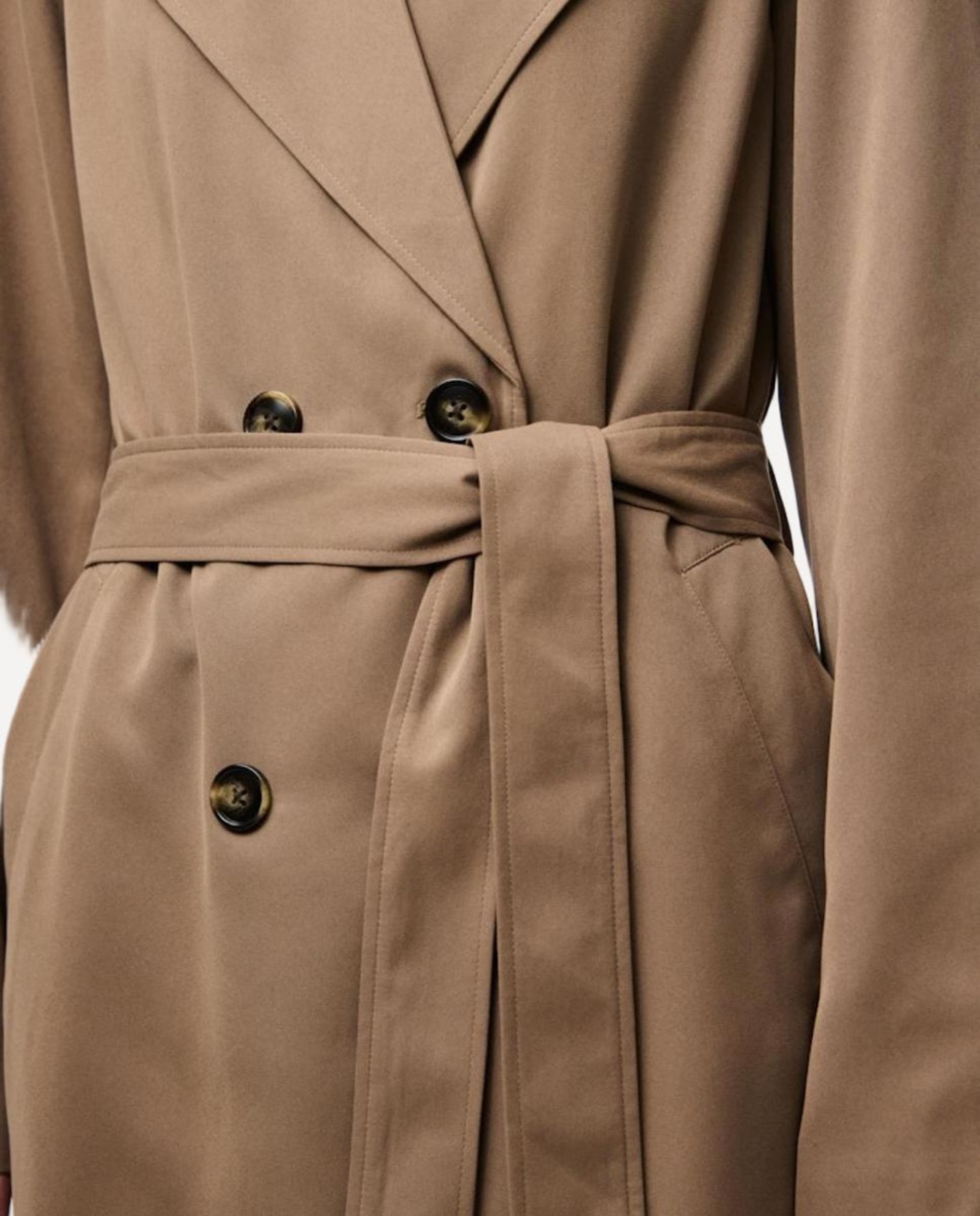 Gabardina Cruzada Midi. Castanho-claro-5