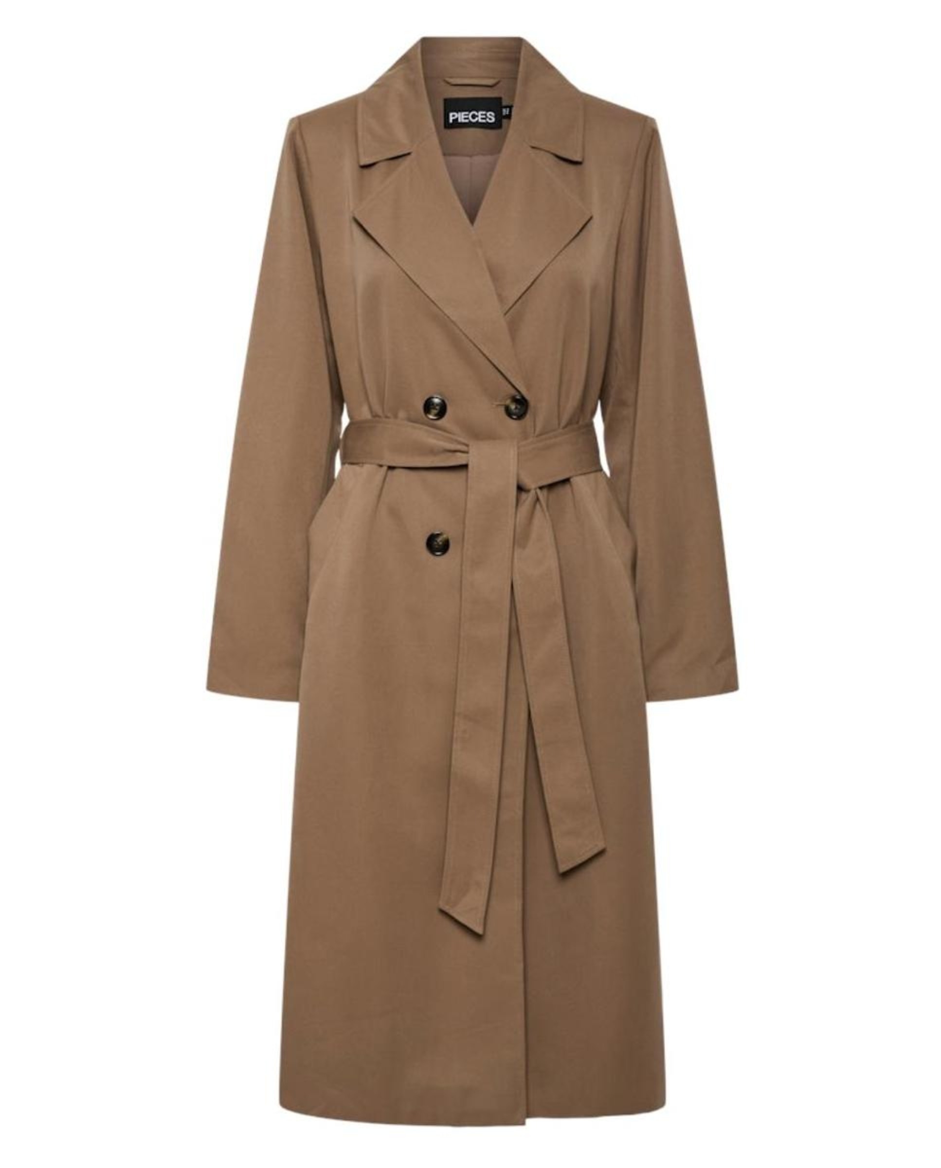 Gabardina Cruzada Midi. Castanho-claro-6