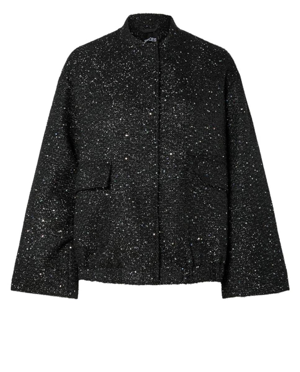 Blusão com Fecho à Frente e Detalhe de Lantejoulas Preto-5