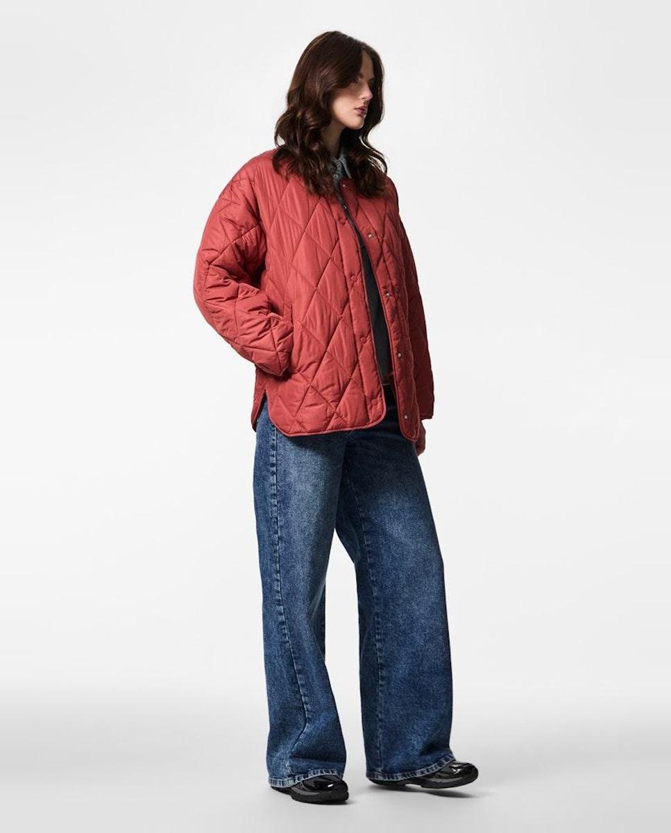 Casaco acolchoado com botões Vermelho-2