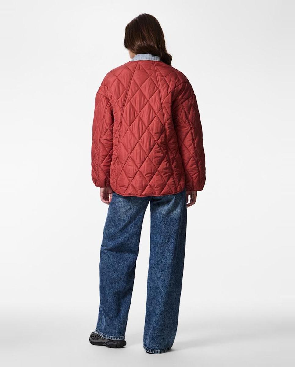 Casaco acolchoado com botões Vermelho-3