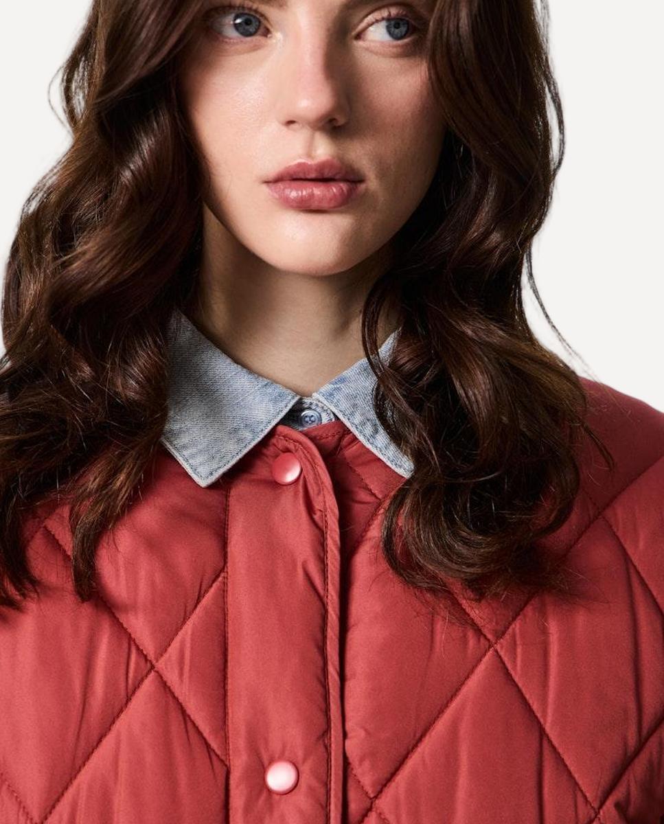 Casaco acolchoado com botões Vermelho-5