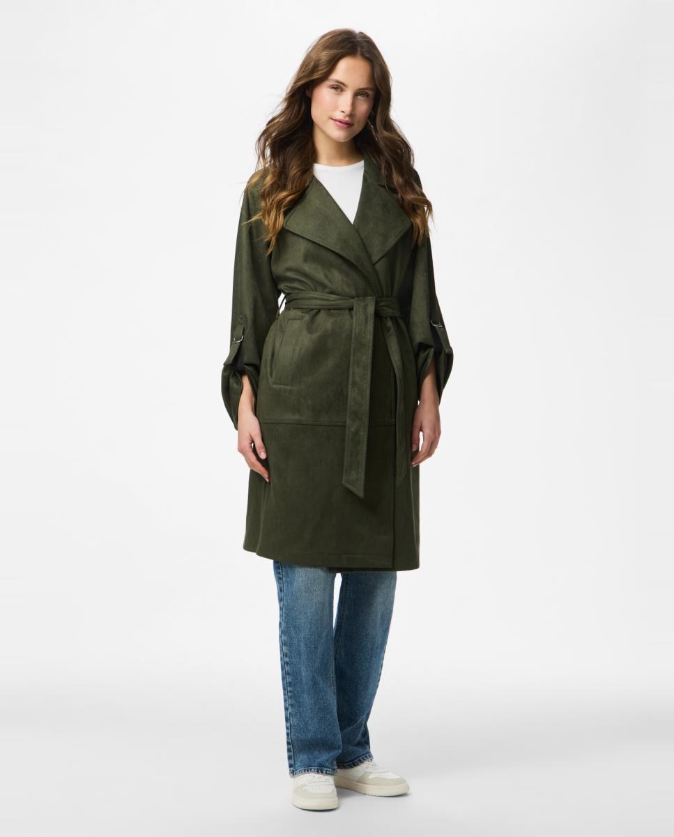 Pieces - Gabardina midi de antelina de mujer.