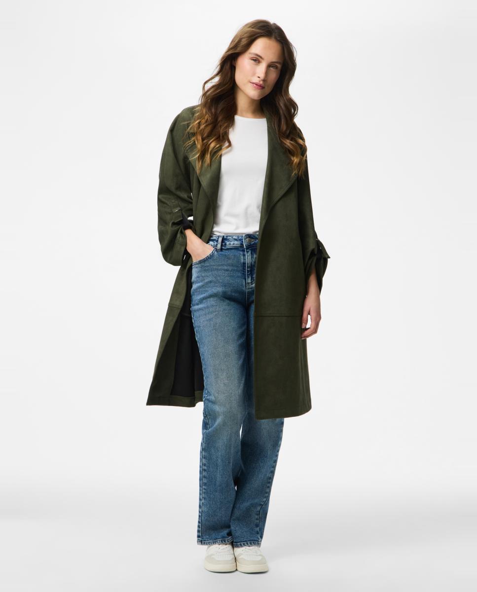 Gabardine Midi de Camurcina Verde-militar-2