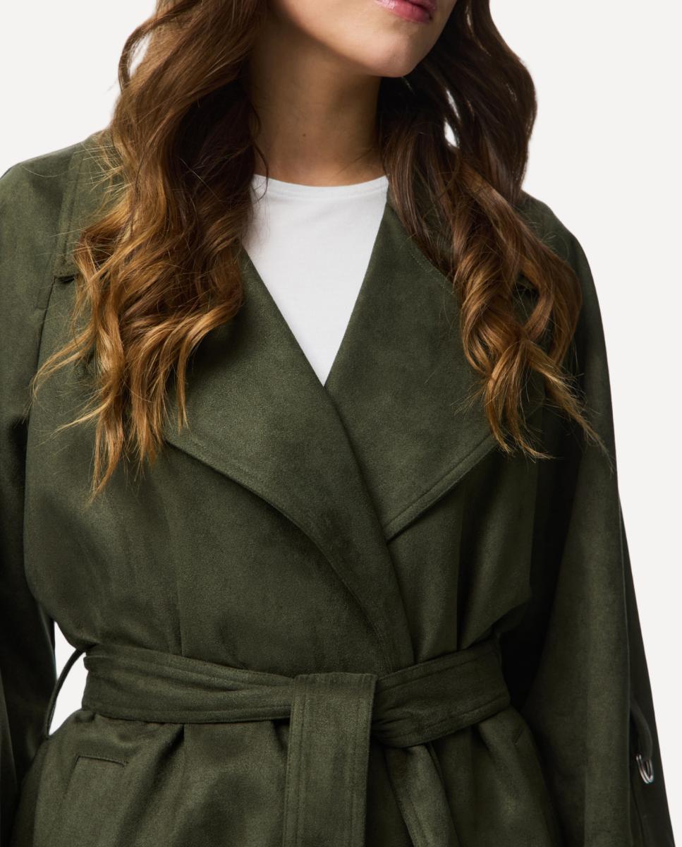 Gabardine Midi de Camurcina Verde-militar-4