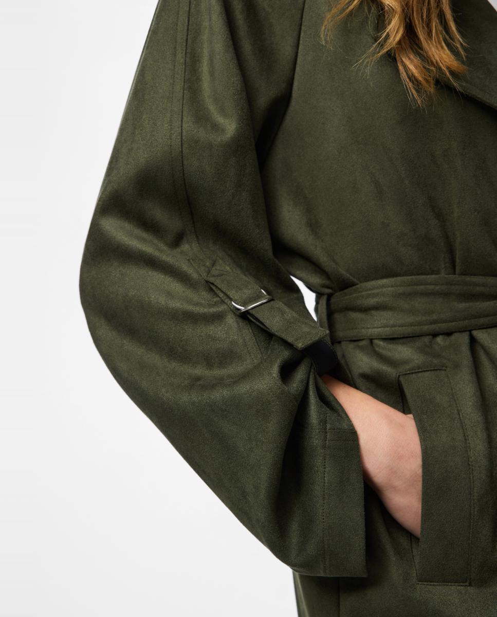 Gabardine Midi de Camurcina Verde-militar-5